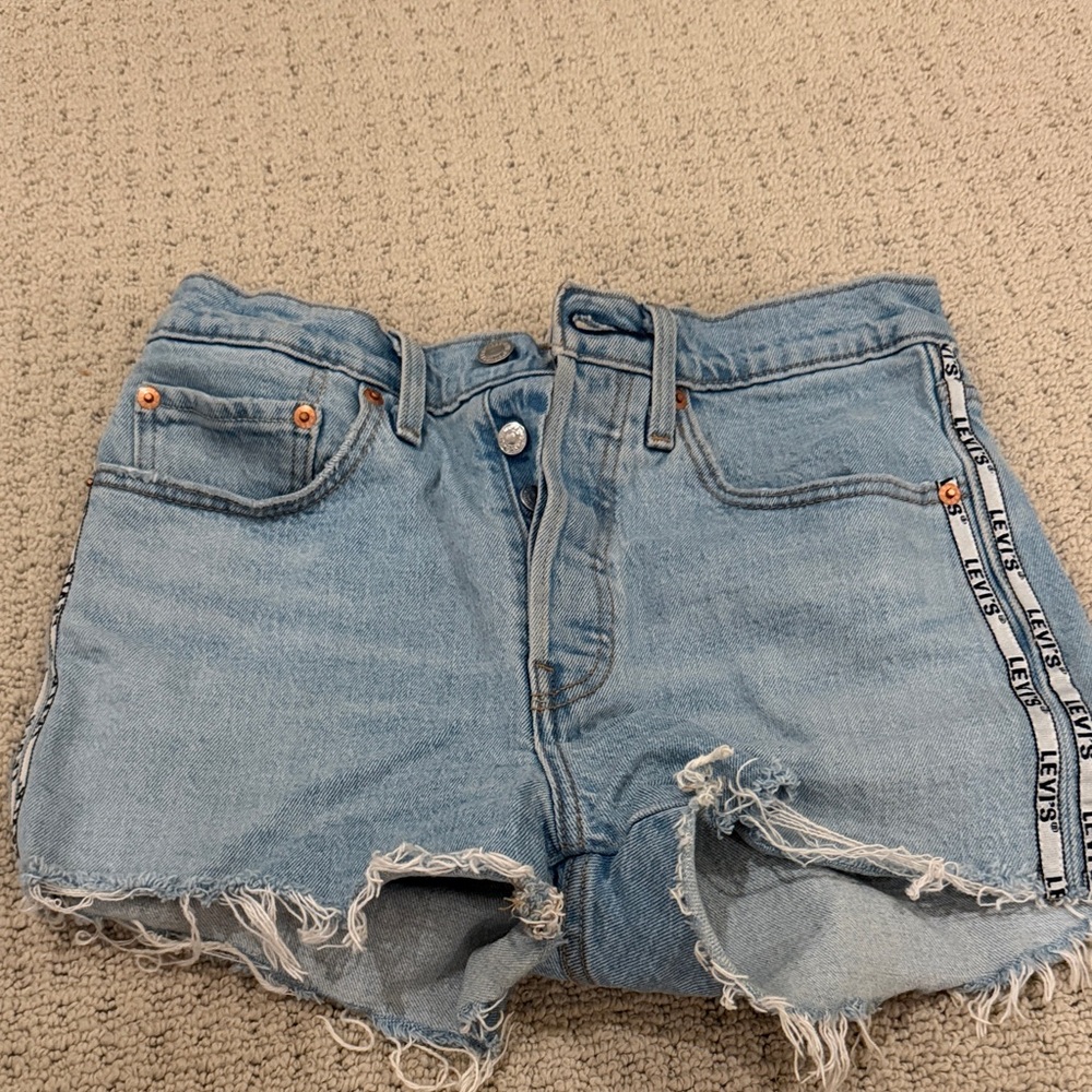 Levi's Sky Blue Distressed Denim Shorts